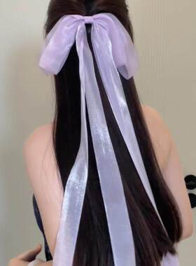 蝴蝶结发夹头饰长飘带氛围感超仙半扎发披发弹簧夹丸子头甜美发饰