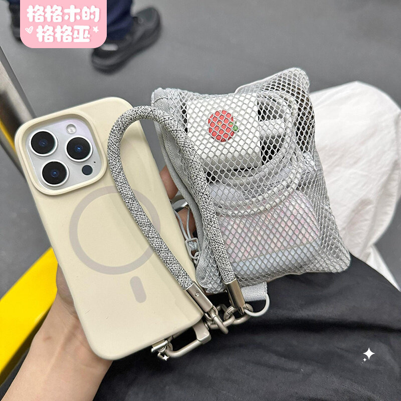 网格收纳包小型耳机包双层拉链便携上班通勤放杂物钥匙充电宝收纳