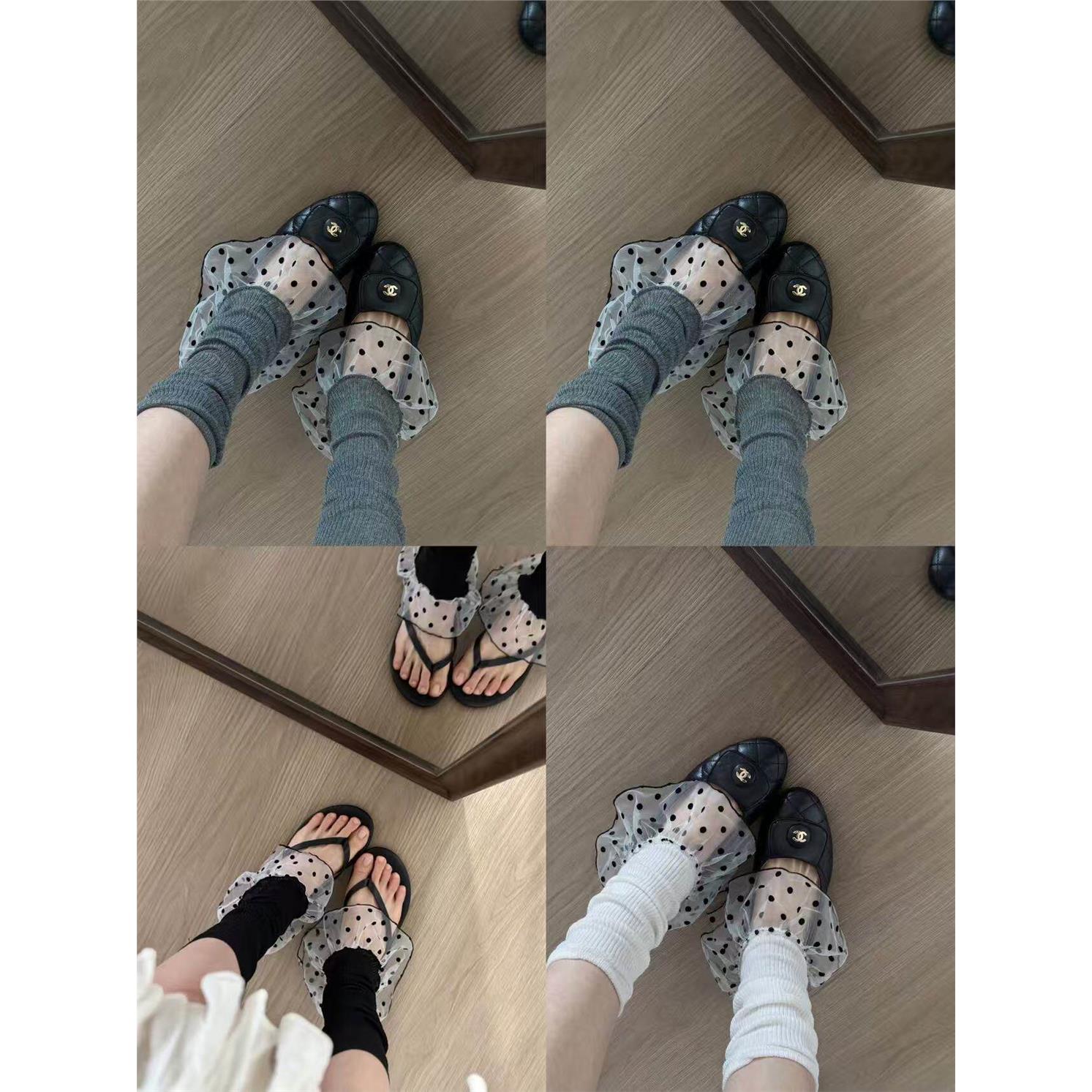 女森节拍*miu里miu气的~玻璃丝花边+复古波点~甜美芭蕾风微喇袜套