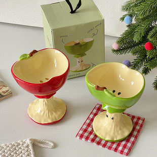 可爱苹果陶瓷高脚杯高颜值釉下彩马克杯生日礼物冰淇淋杯子甜品杯