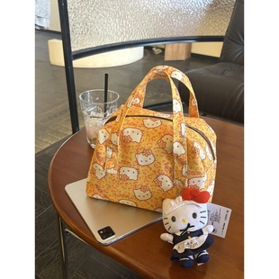 可爱卡通KT猫手提便当包帆布包包大容量通勤收纳袋新款便携饭盒袋