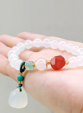 南山非遗文创设计款白玛瑙手链手串女生东陵玉片玉髓莲蓬