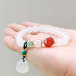 南山非遗文创设计款白玛瑙手链手串女生东陵玉片玉髓莲蓬