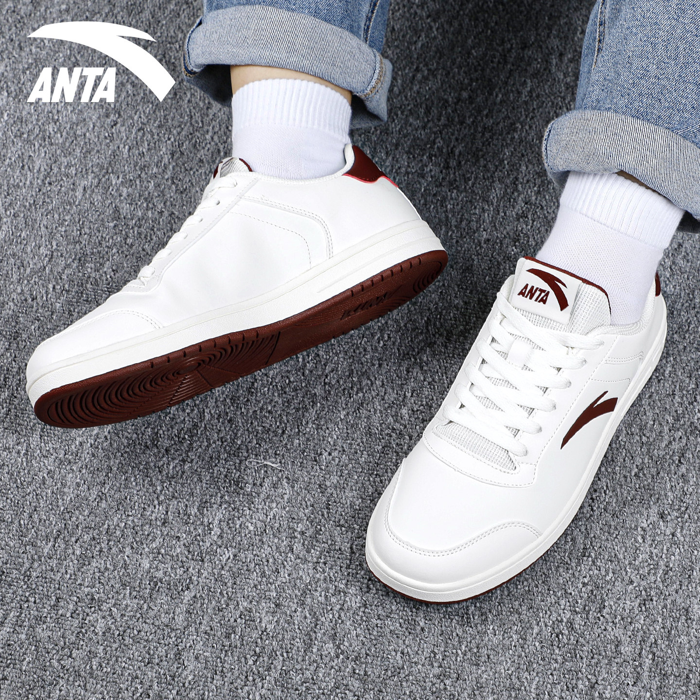 安踏男鞋板鞋春季新款低帮小白鞋