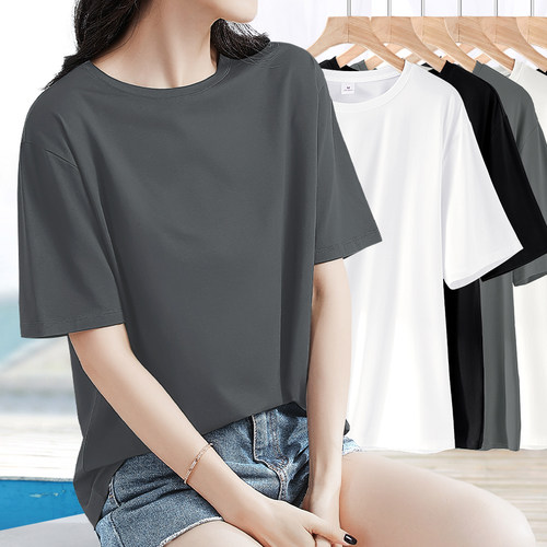 冰感夏季小圆领宽松t恤半袖上衣