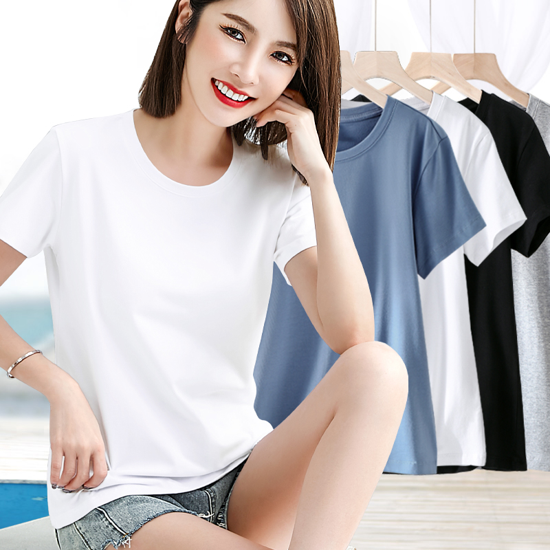 纯棉净版基础白色圆领短袖t恤女