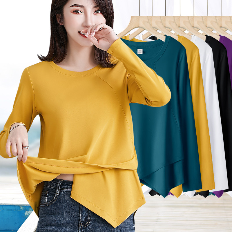 春秋季不规则下摆宽松长袖打底衫