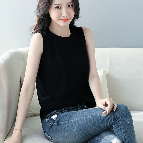Большой покров покров на дне рубашки для живота популярная женская одежда, тонкое мясо, простое, простое все -крутовое хлопок внутри прямой рукавицы без рукавов без рукавов