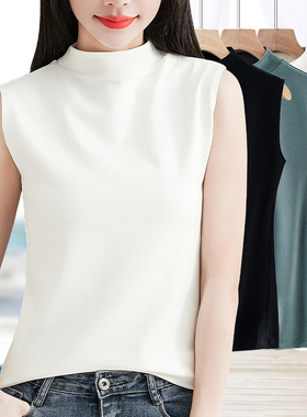 品牌打底衫女正品高级感内搭白色中半高领近纯棉加厚保暖无袖背心