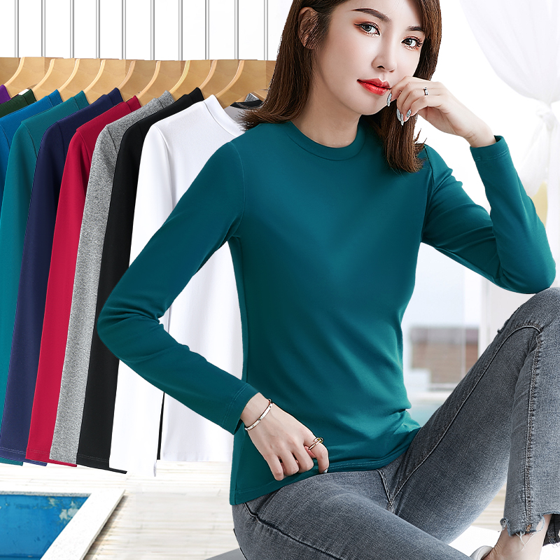 纯色小高领修身长袖螺纹内搭上衣