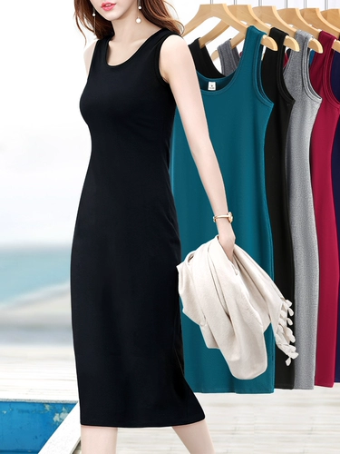 Черное платье, длинный топ с чашечками, летняя длинная юбка, большой размер, средней длины, свободный крой