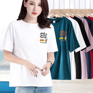 显瘦简约百搭体恤上衣 新款 白色印花短袖 t恤女棉质宽松2026年夏季