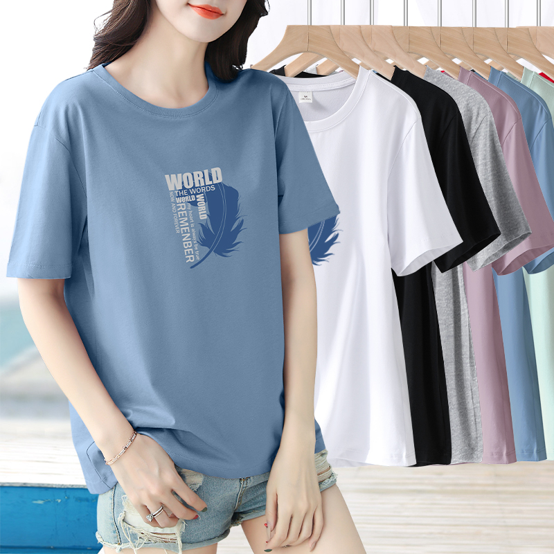 棉质印花短袖t恤女装2026年新款夏装宽松夏季上衣服女士半袖体恤