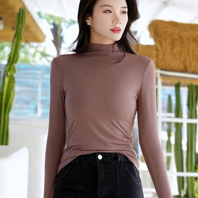 半高领莫代尔棉修身长袖打底衫女