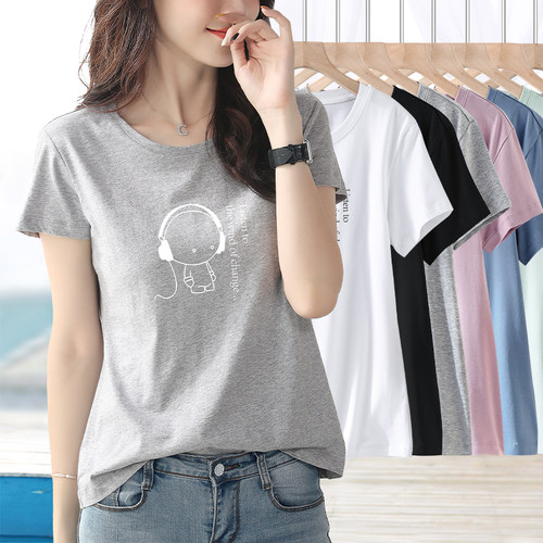 纯棉圆领修身显瘦大码短袖t恤女