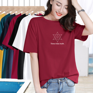 酒红色减龄穿搭微胖显瘦遮肚子肉2024年春夏纯棉宽松印花大码 女装