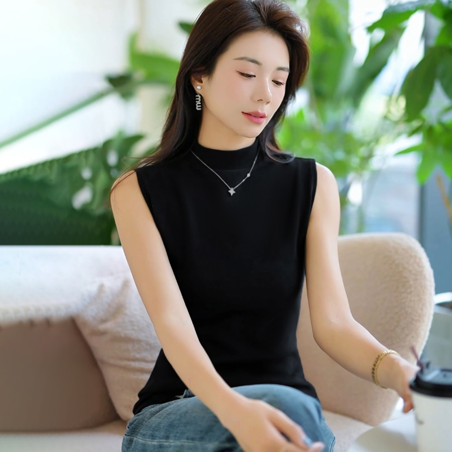 可外穿内搭纯色精梳棉加厚款背心