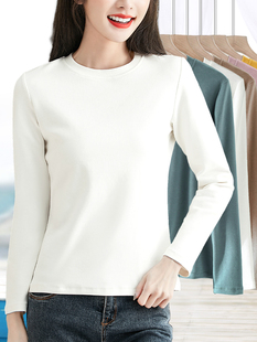 打底衫女秋冬内搭可外穿白色小圆领加厚重磅纯棉上衣贴身单件秋衣