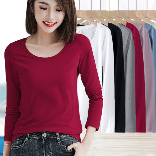 春秋百搭打底衫 秋装 t恤女酒红色修身 长袖 纯棉内搭上衣 2025年新款