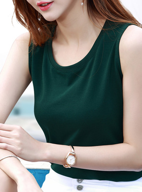 墨绿色中老年妈妈宽肩带吊带背心女内搭外穿大码坎无袖上衣打底衫