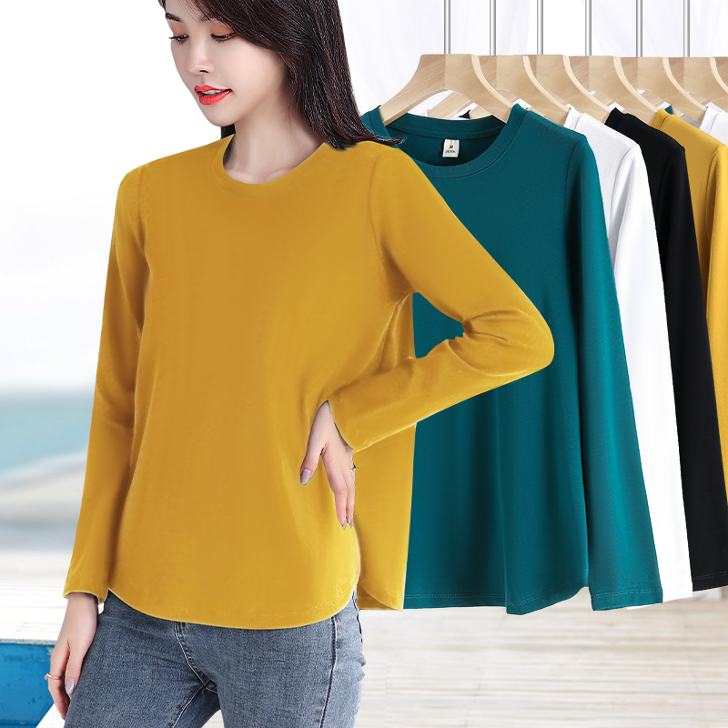 纯色圆领长袖修身内搭打底衫上衣