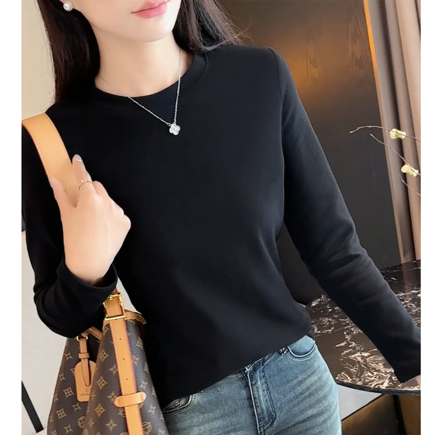 秋冬打底衫加厚磨毛精梳棉秋衣女