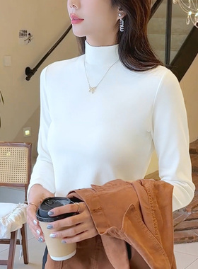 米白色打底衫女2025新款轻奢高级感小中半高领近纯棉加厚保暖秋衣