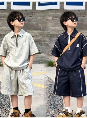 儿童薄款休闲套装2026夏季新款男女童韩版透气潮流拼接上衣中裤