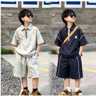 儿童薄款休闲套装2026夏季新款男女童韩版透气潮流拼接上衣中裤