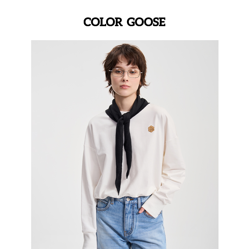 COLOR GOOSE彩鹅 经典圆领纯色休闲百搭短款卫衣女春秋 女款