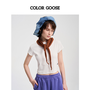 夏季 COLOR T恤女款 简约显瘦百搭休闲短袖 GOOSE彩鹅 纯色圆领短款