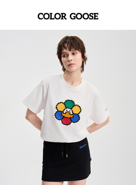 COLOR GOOSE彩鹅 25夏季圆领大logo印花休闲百搭短袖T恤男女同款