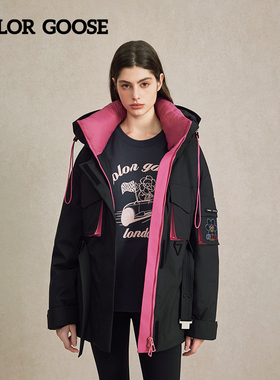 COLOR GOOSE彩鹅 秋冬男女同款可收腰显瘦派克连帽休闲羽绒服外套
