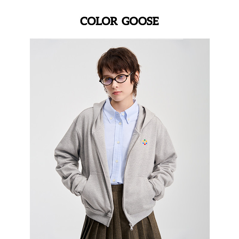COLOR GOOSE彩鹅 刺绣Logo休闲连帽卫衣开衫外套女春秋 女款