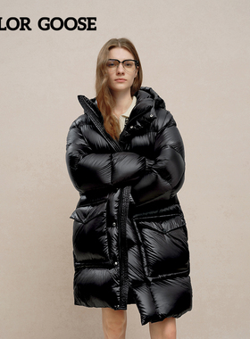 COLOR GOOSE彩鹅 秋冬男女同款经典纯色中长款连帽保暖休闲羽绒服
