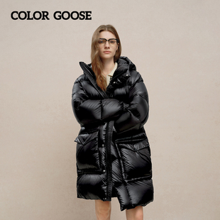 纯色中长款 COLOR 经典 秋冬男女同款 连帽保暖休闲羽绒服 GOOSE彩鹅