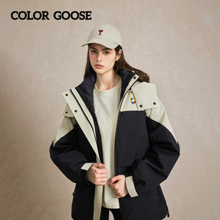 拼色连帽日常休闲羽绒冲锋衣 秋冬女士经典 COLOR GOOSE彩鹅
