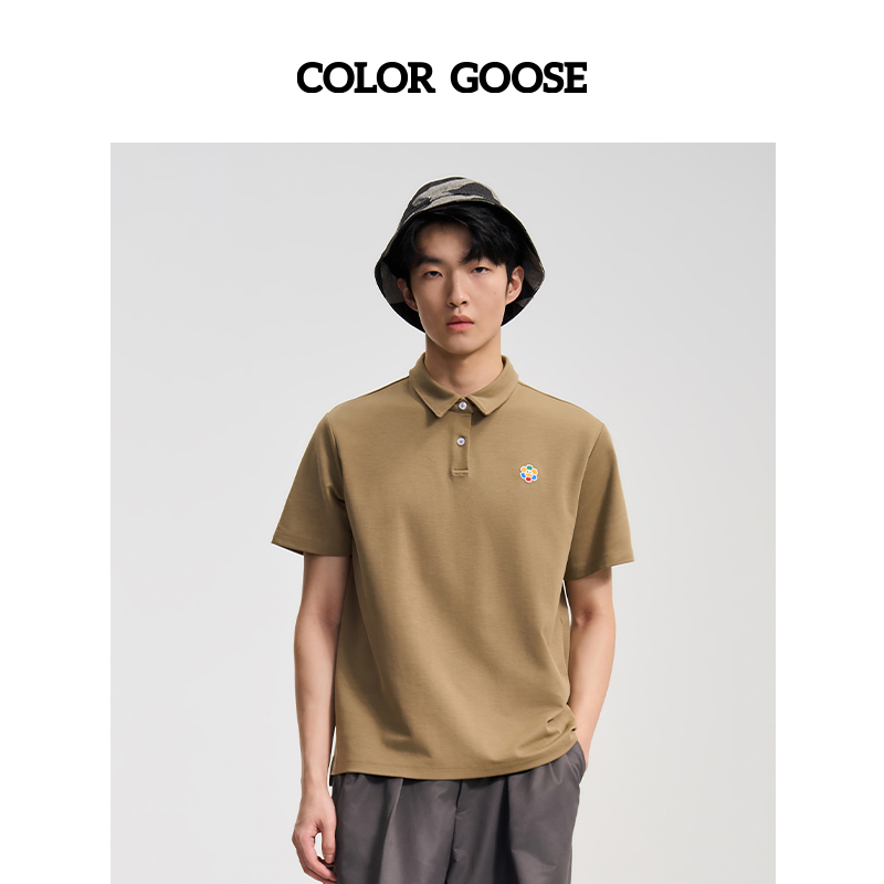 COLOR GOOSE彩鹅 纯色经典logo休闲棉质短袖POLOT恤衫 男款