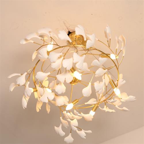 轻奢客厅吊灯别墅复式楼设计师服装店酒店大堂餐厅吧台银杏叶吊灯