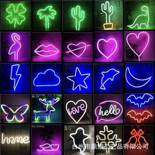 跨境新款霓虹灯星星小夜灯爱心火烈鸟造型灯房间布置装饰灯