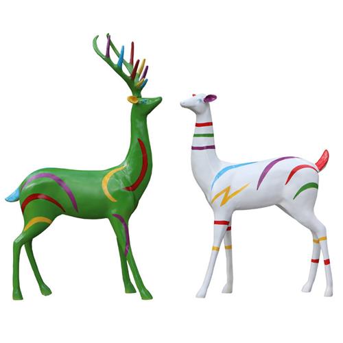 玻璃钢创意鹿雕塑户外商场婚庆装饰品白色梅花鹿圣诞麋鹿模型摆件