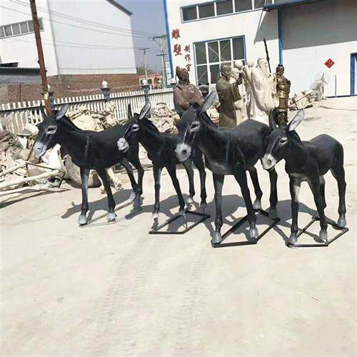 玻璃钢毛驴雕塑彩绘仿铜骡子驴拉磨雕塑农家院驴拉磨动物雕塑摆件