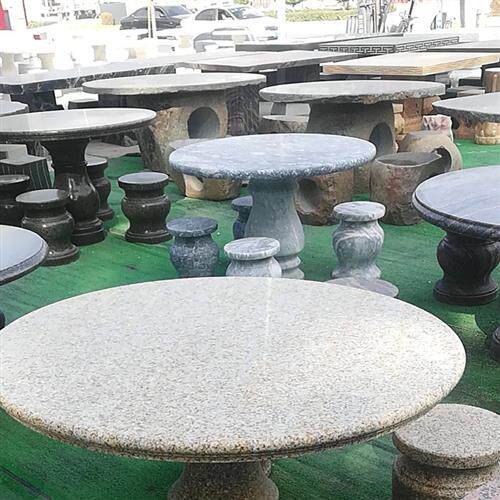 石桌石凳居家庭院石雕摆件大理石复古石材坐凳棋盘圆石桌椅