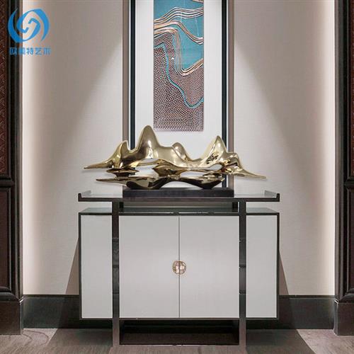 现货新中式树脂电镀金山雕塑客厅样板房进门玄关酒店摆设软装饰品