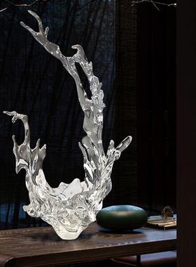 现代轻奢透明树脂雕塑浪花摆件酒店大堂样板房售楼处软装饰艺术品