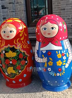 大型玻璃钢彩绘俄罗斯套娃雕塑俄式餐厅卡通俄比熊公仔美陈摆件