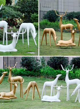 玻璃钢抽象鹿摆件梅花鹿房地产园林景观装饰户外麋鹿雕塑庭院模型