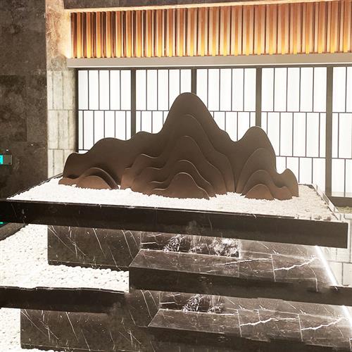 定制不锈钢假山切片石头雕塑品镜面景观金属铁艺抽象创意装置摆件