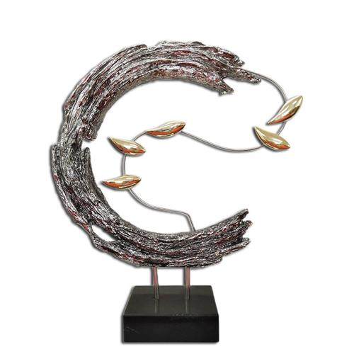 现代简约装饰酒店客厅销售楼家居馈赠礼品水浪鱼群电镀银雕塑订购