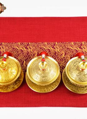 宏达 黄铜创意茶具三件套 龙凤呈祥铜茶碗百福龙凤盖碗摆件
